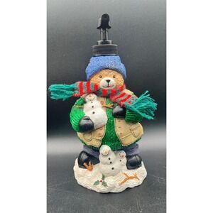 Vtg Christmas Teddy Bear Snowman Resin‎ Soap Lotion Dispenser Winter Holiday 8"
